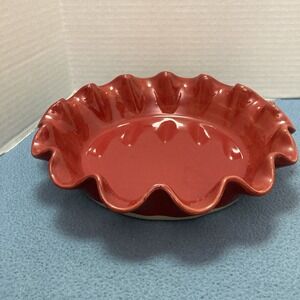 Emile Henry Red & Beige Two Tone 8"x9" Fluted Stoneware Pie Baking Dish (6187)